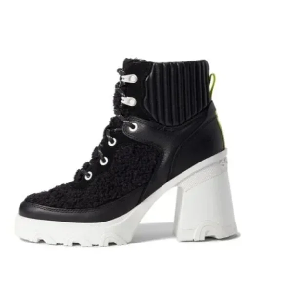 Sorel Women's Brex Heel Cozy Lace Booties Boots 9 Black Sea Salt GIFT NEW